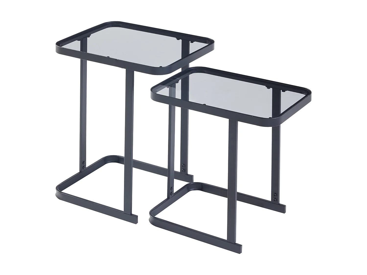 Set de 2 tables basses gigognes Laxå de tailles différentes verre trempé de 4 mm métal noir [en.casa]