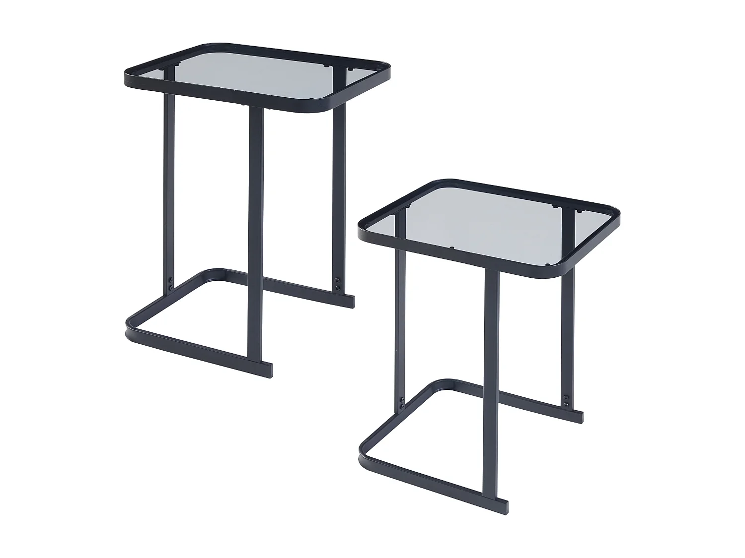 Set de 2 tables basses gigognes Laxå de tailles différentes verre trempé de 4 mm métal noir [en.casa]