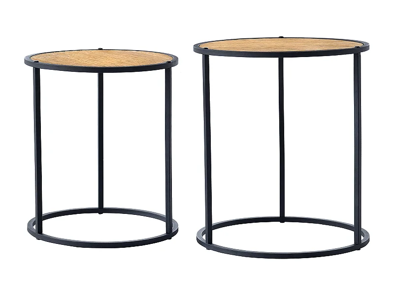 Set de 2 tables d'appoint Moriusaq gigognes rondes noir effet bois [en.casa]