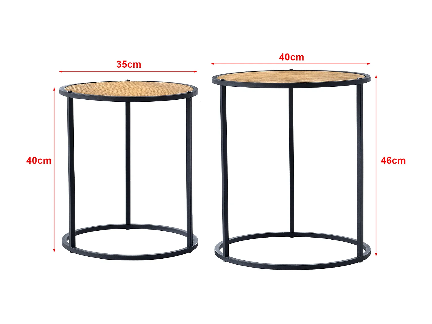 Set de 2 tables d'appoint Moriusaq gigognes rondes noir effet bois [en.casa]