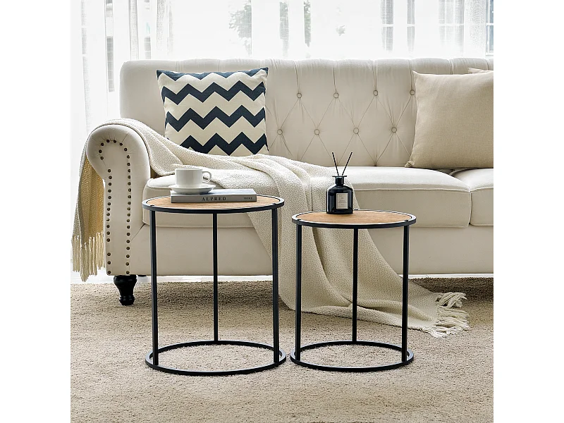 Set de 2 tables d'appoint Moriusaq gigognes rondes noir effet bois [en.casa]