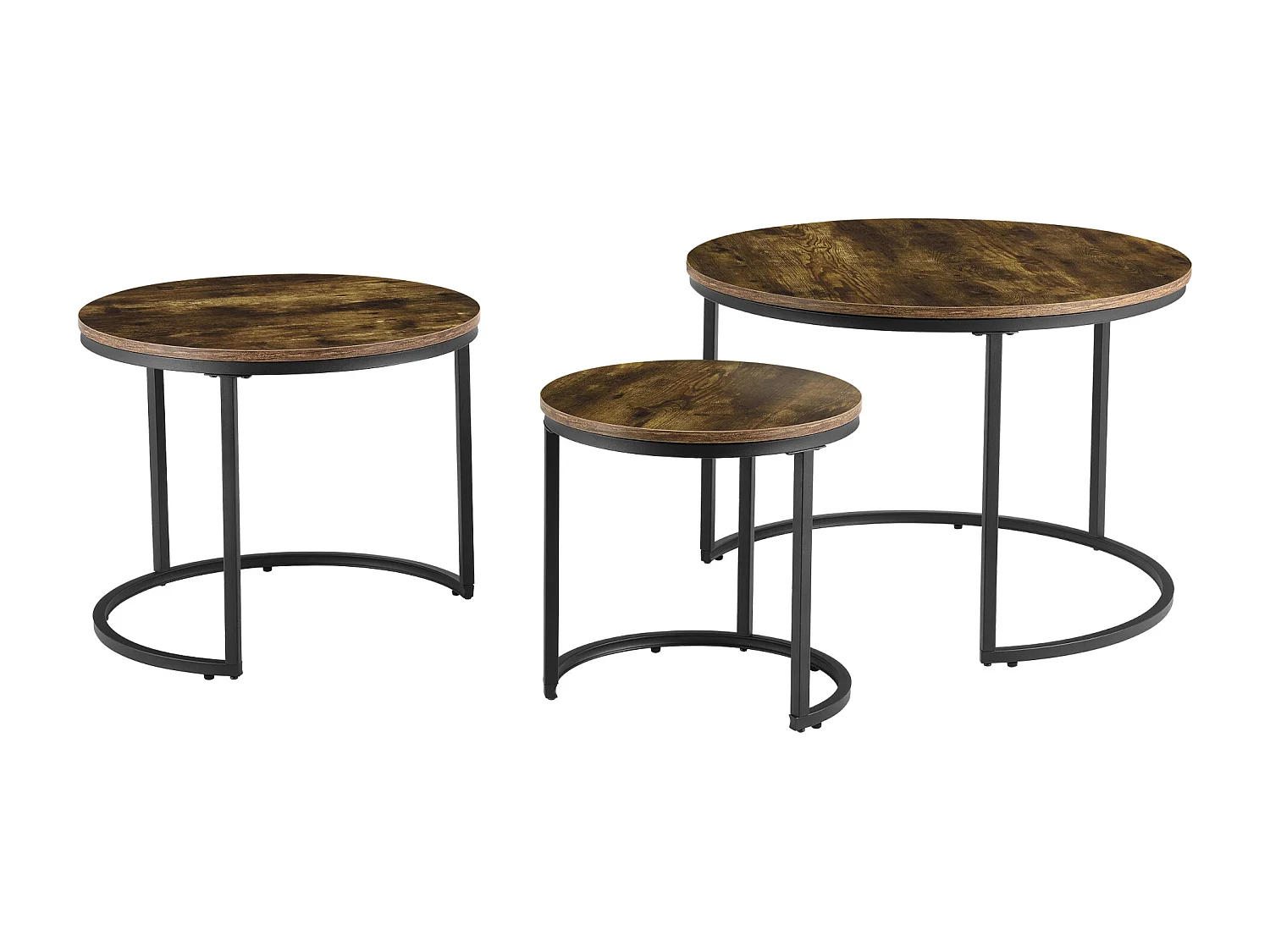 Lot de 3 tables basses gigognes Arvidsjaur Effet bois foncé Rondes [en.casa]