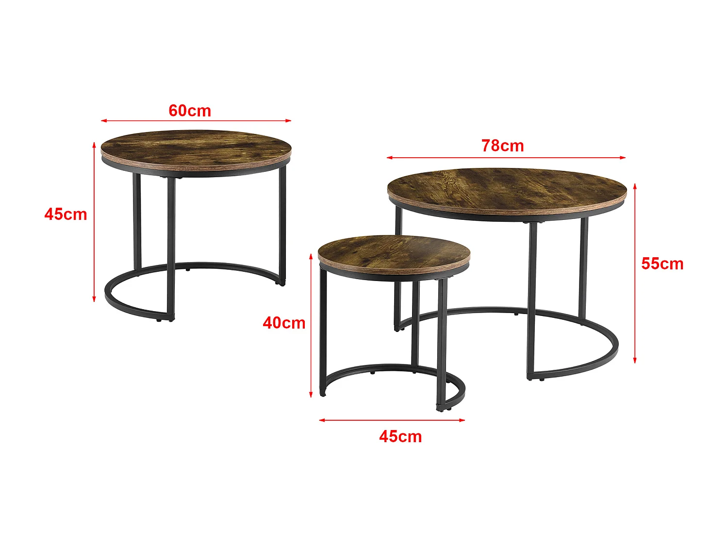 Lot de 3 tables basses gigognes Arvidsjaur Effet bois foncé Rondes [en.casa]