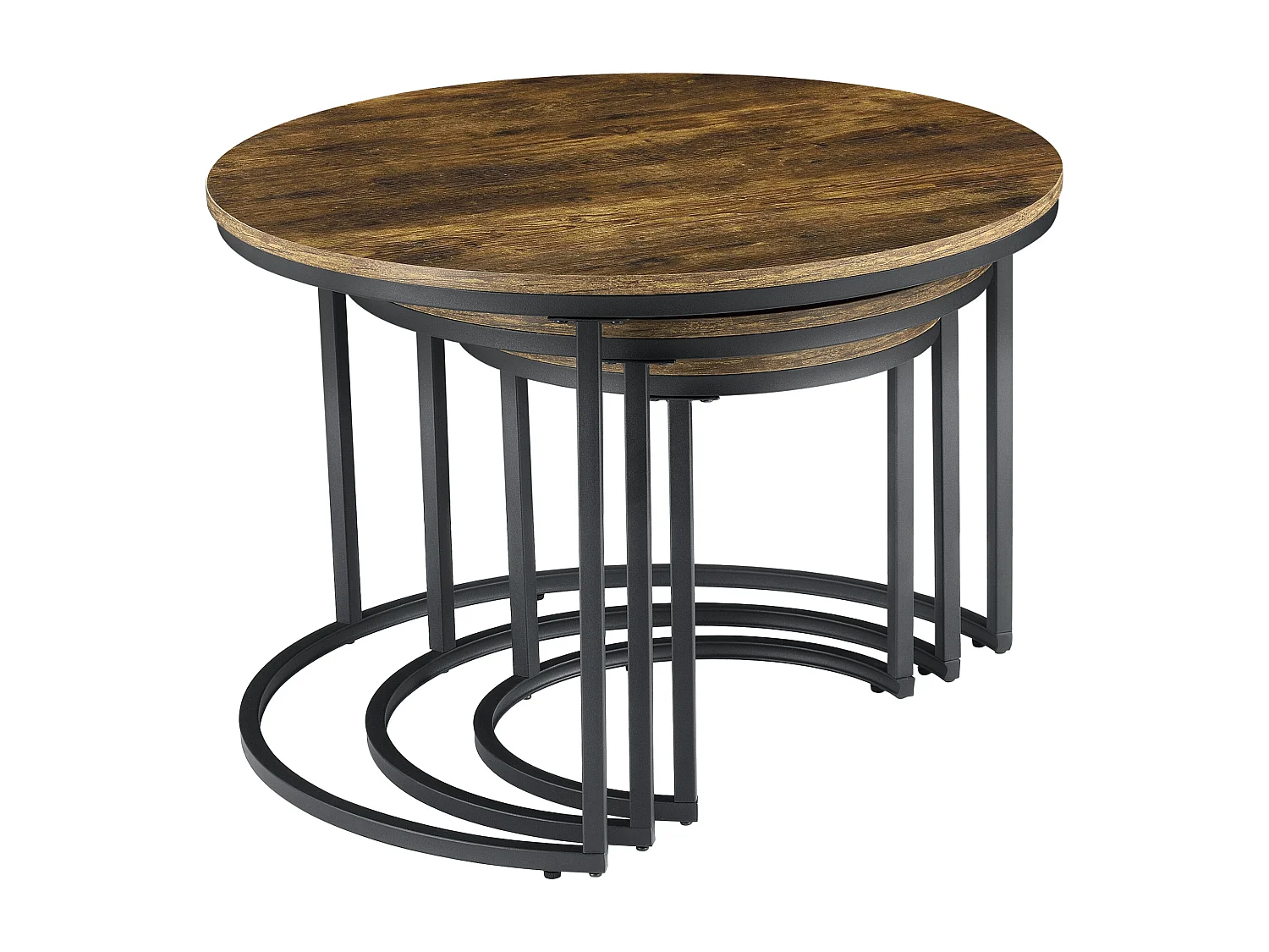 Lot de 3 tables basses gigognes Arvidsjaur Effet bois foncé Rondes [en.casa]