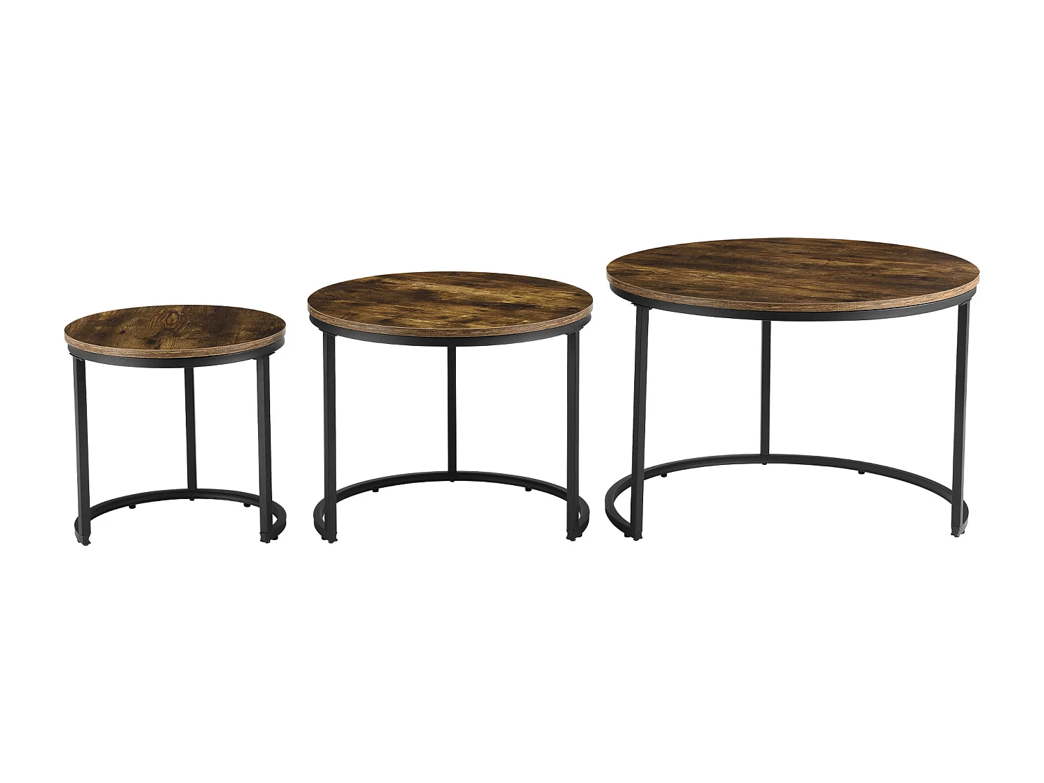 Lot de 3 tables basses gigognes Arvidsjaur Effet bois foncé Rondes [en.casa]