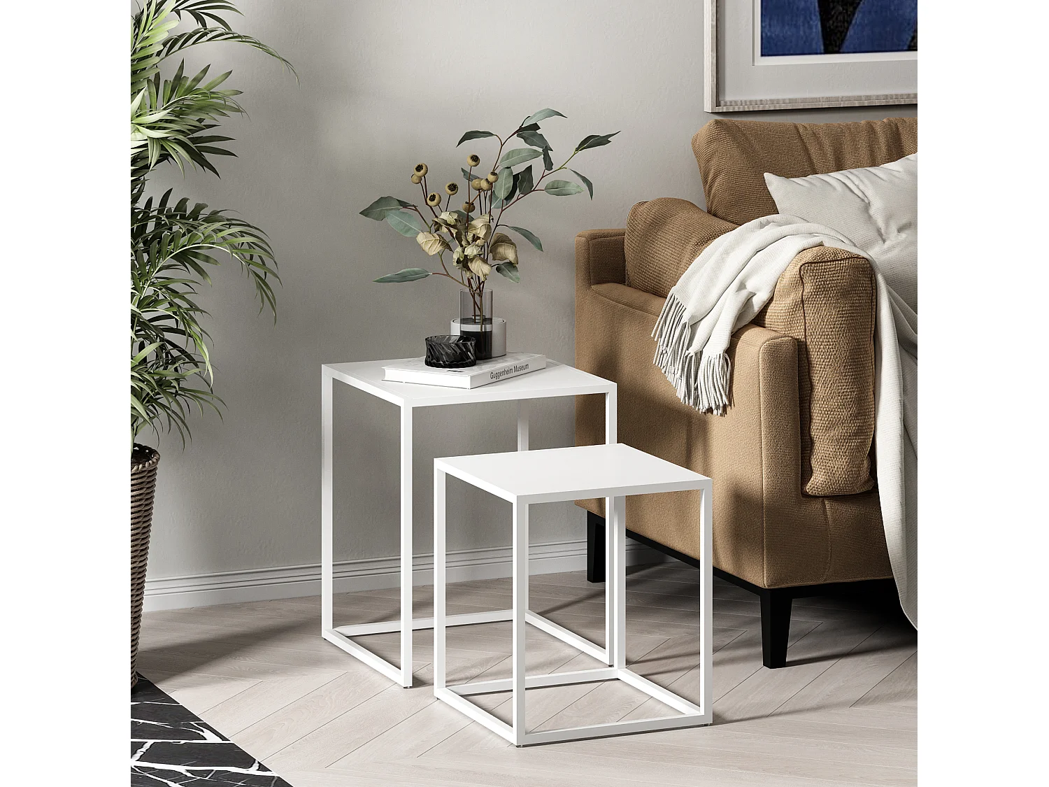 Set de 2 tables gigognes Vejen pour salon acier blanc mat [en.casa]