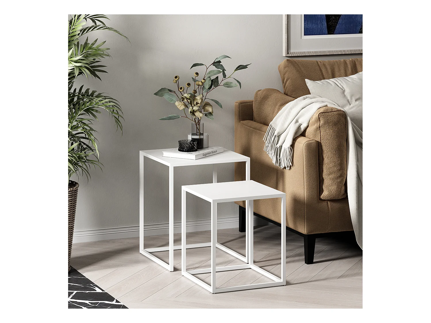 Set de 2 tables gigognes Vejen pour salon acier blanc mat [en.casa]
