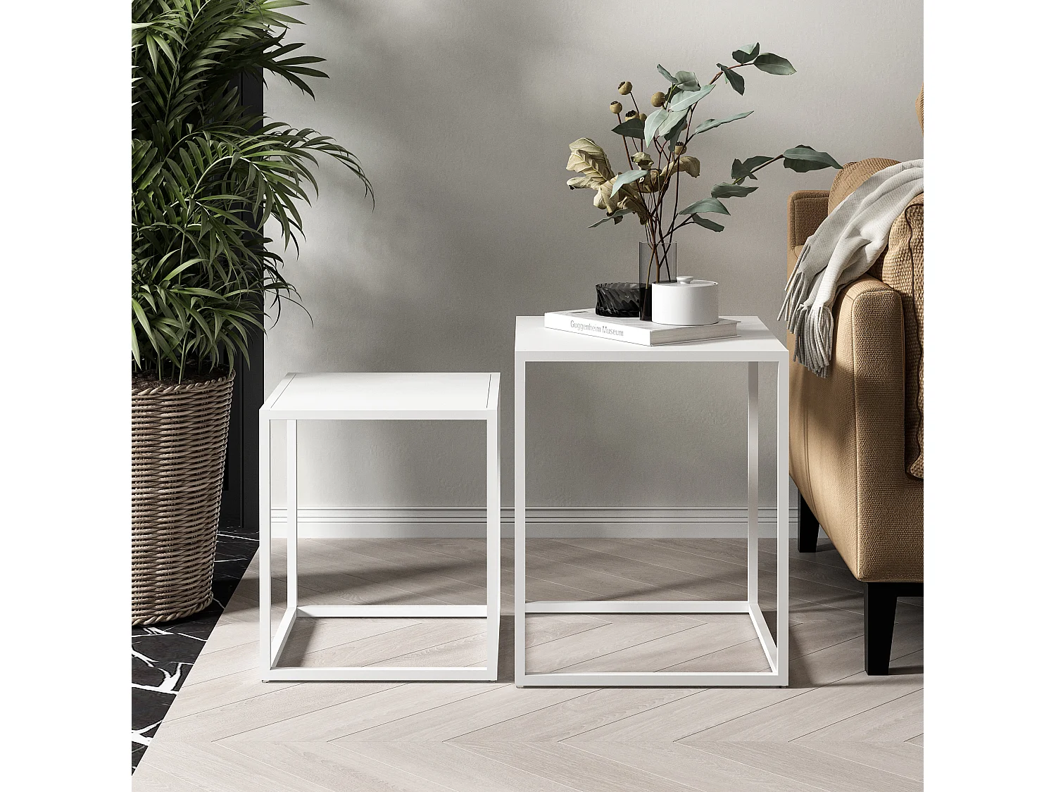 Set de 2 tables gigognes Vejen pour salon acier blanc mat [en.casa]