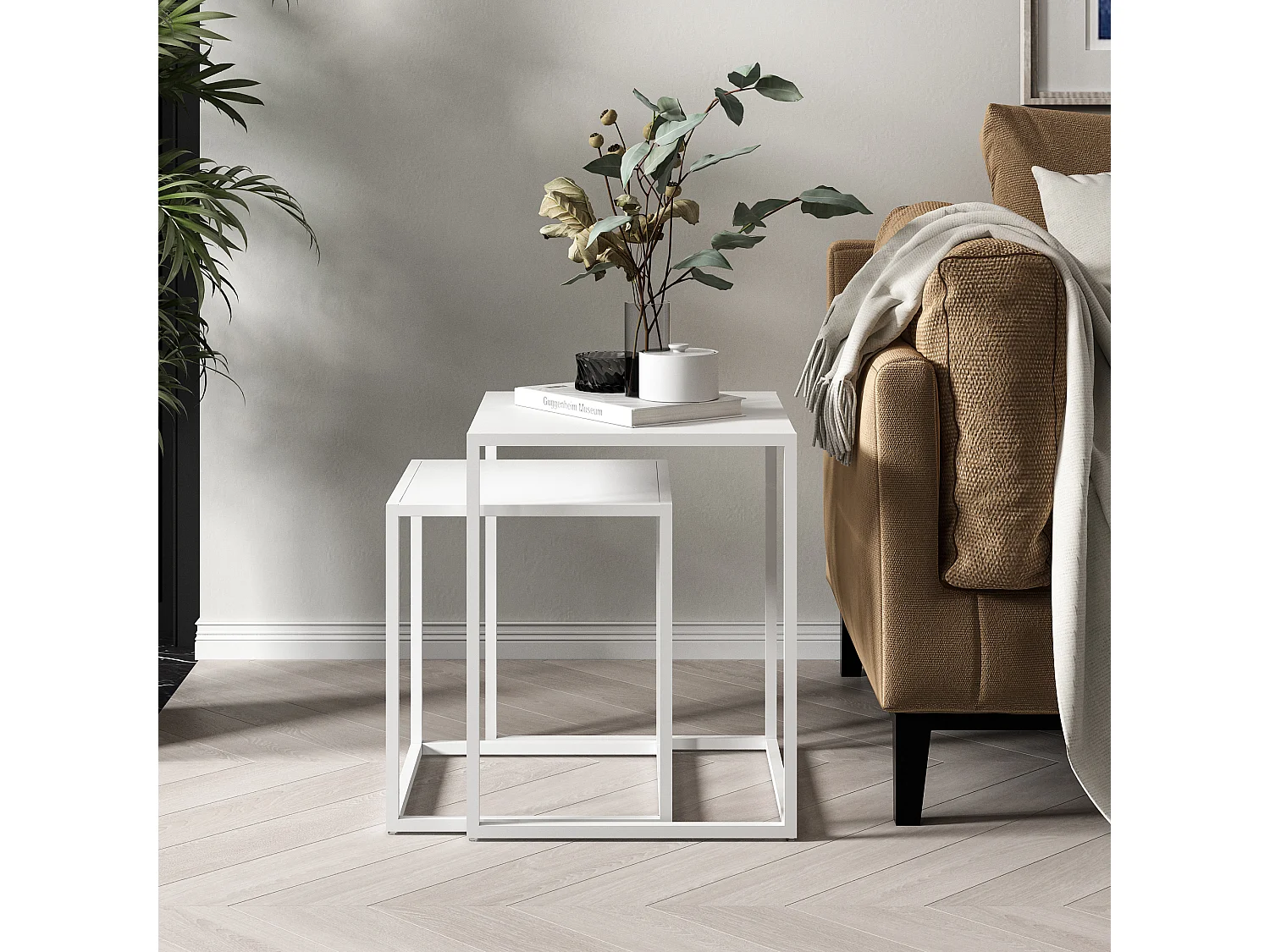 Set de 2 tables gigognes Vejen pour salon acier blanc mat [en.casa]