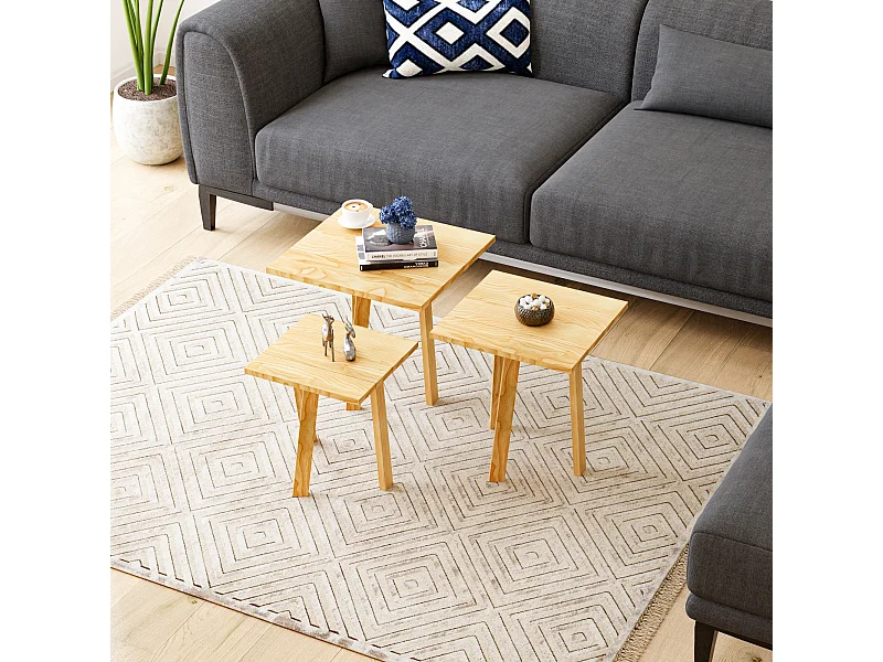 Lot de 3 tables basses gigognes Masku bois de pin 40 - 50 x 30 x 30 cm naturel [en.casa]