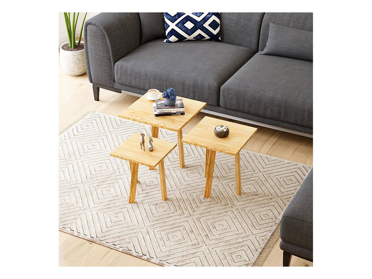 Lot de 3 tables basses gigognes Masku bois de pin 40 - 50 x 30 x 30 cm naturel [en.casa]