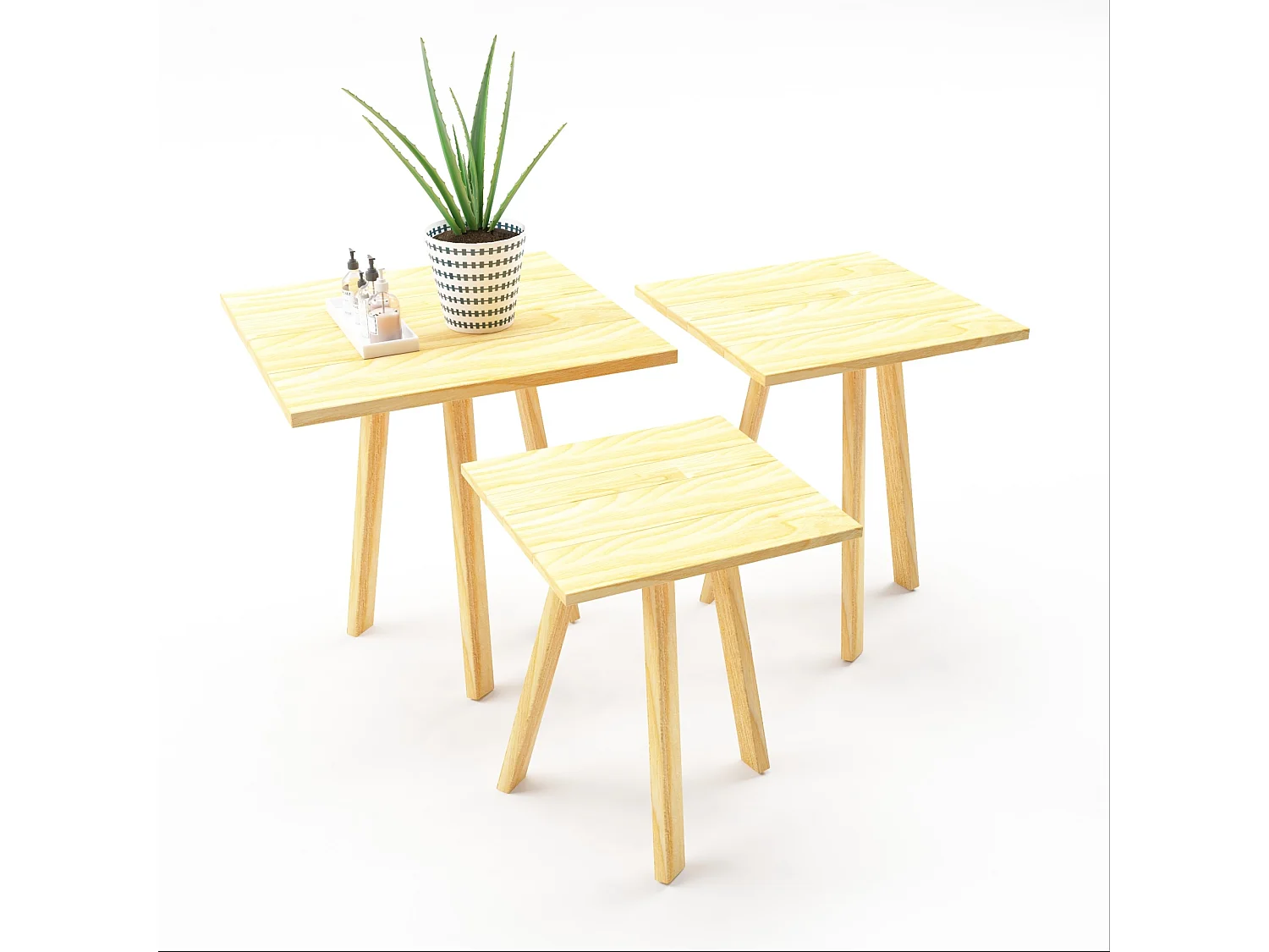 Lot de 3 tables basses gigognes Masku bois de pin 40 - 50 x 30 x 30 cm naturel [en.casa]