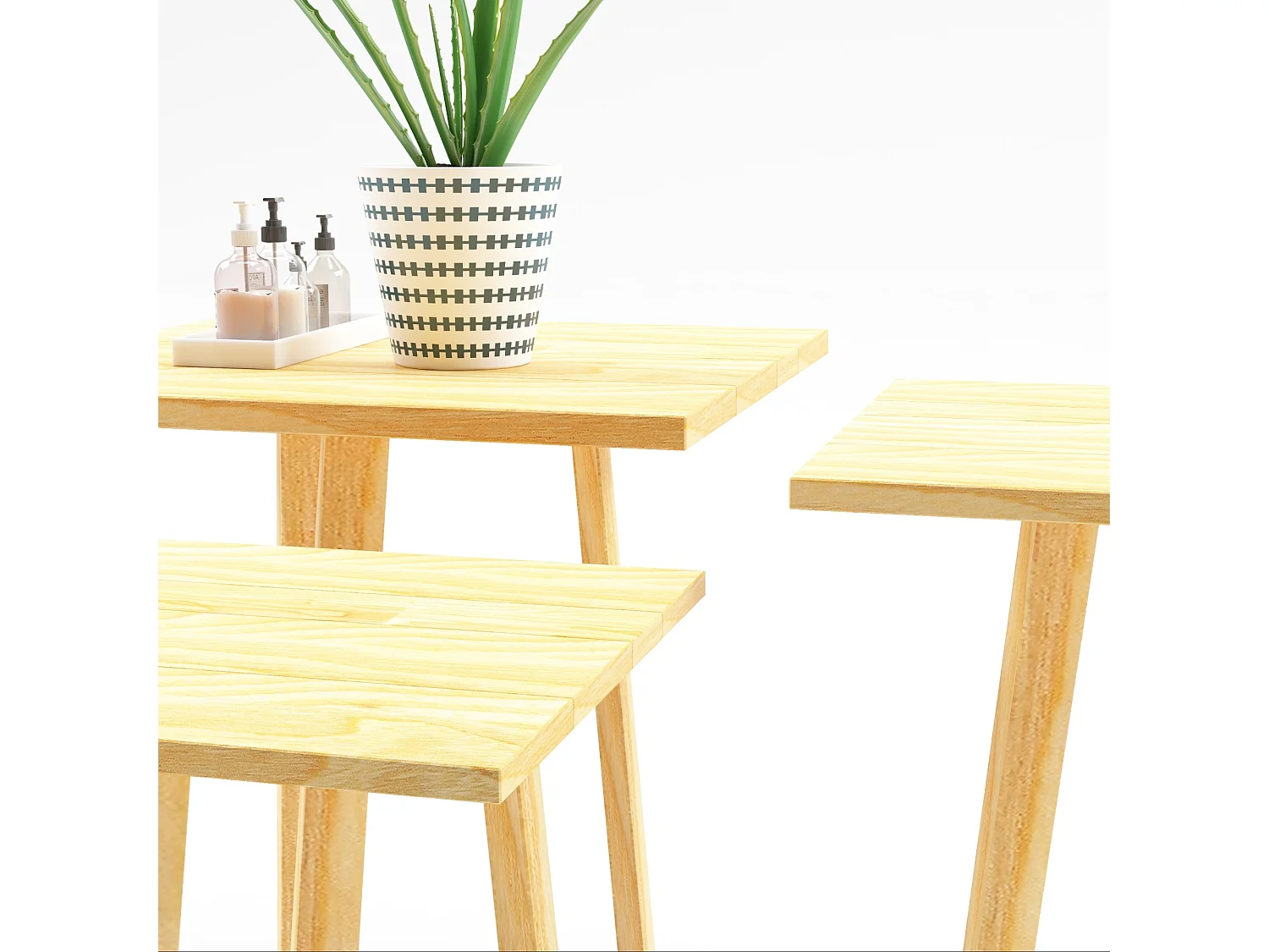 Lot de 3 tables basses gigognes Masku bois de pin 40 - 50 x 30 x 30 cm naturel [en.casa]
