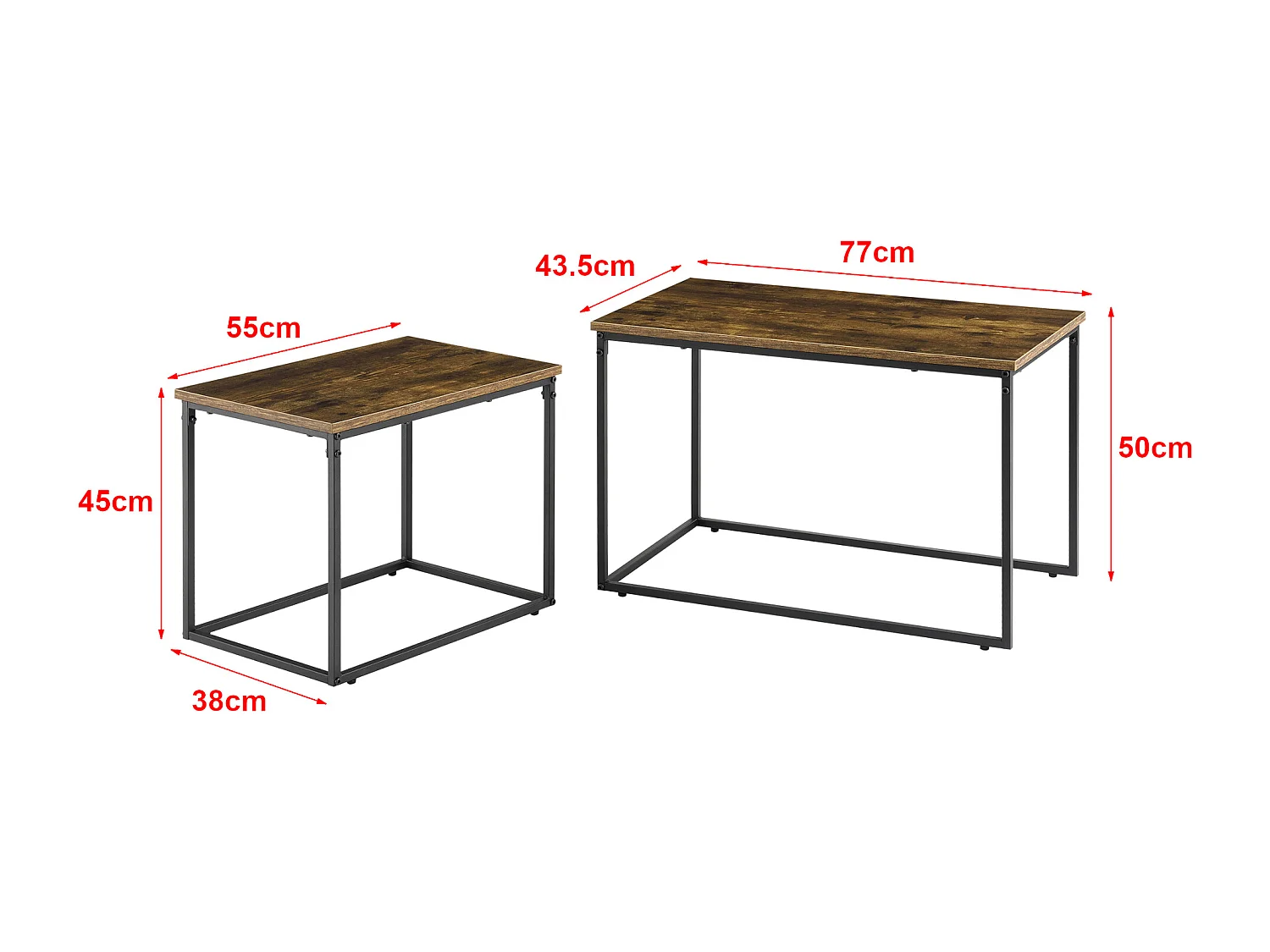 Set de 2 tables basses gigognes Härnösand effet bois foncé [en.casa]