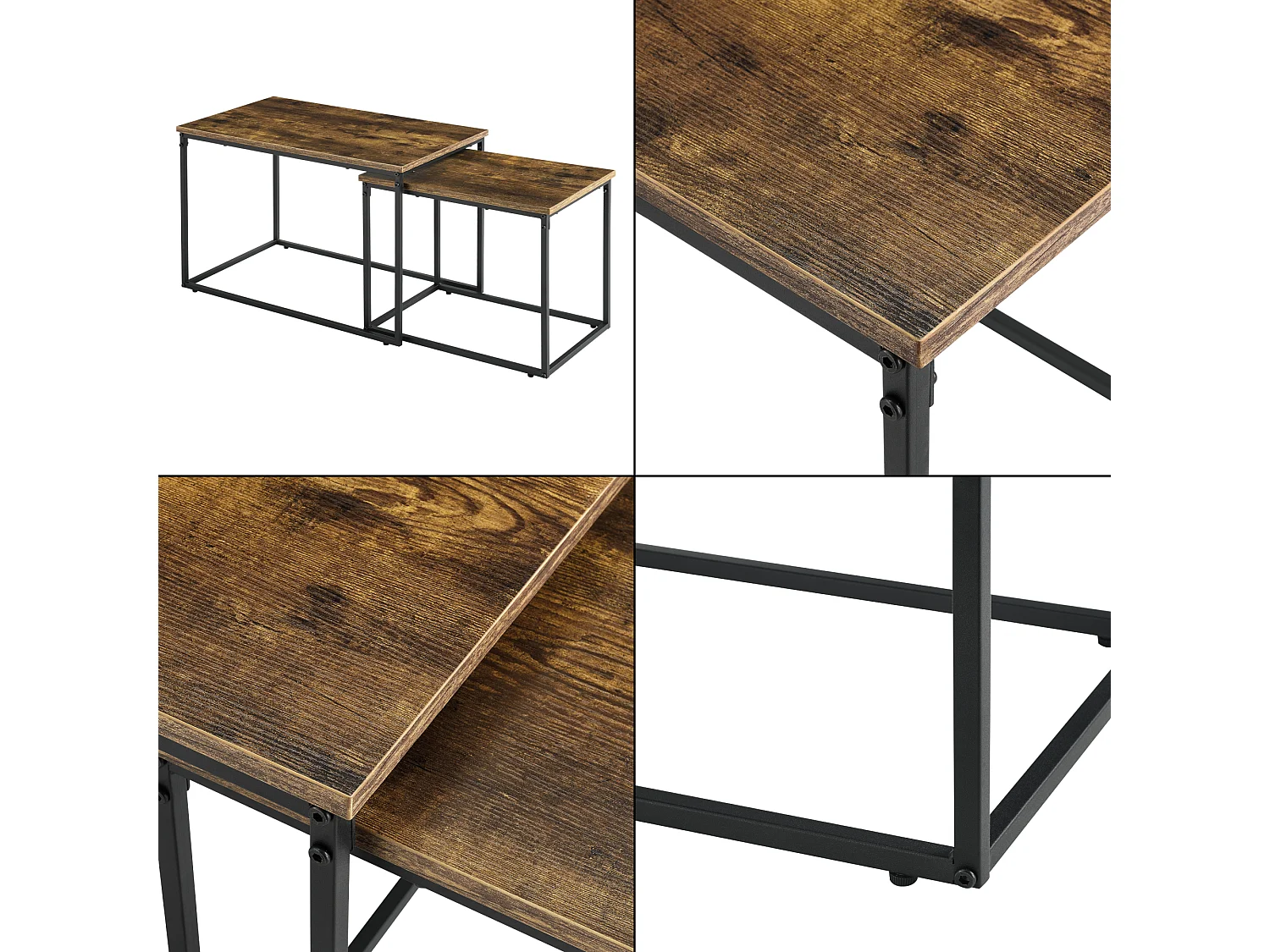Set de 2 tables basses gigognes Härnösand effet bois foncé [en.casa]