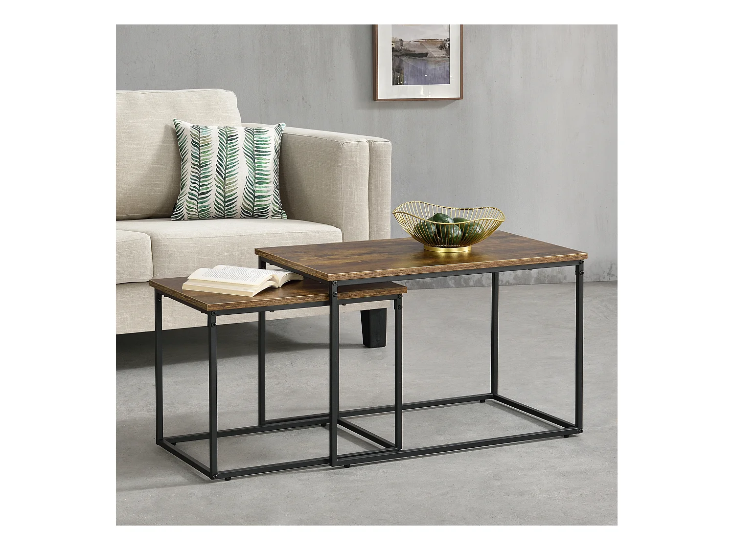 Set de 2 tables basses gigognes Härnösand effet bois foncé [en.casa]