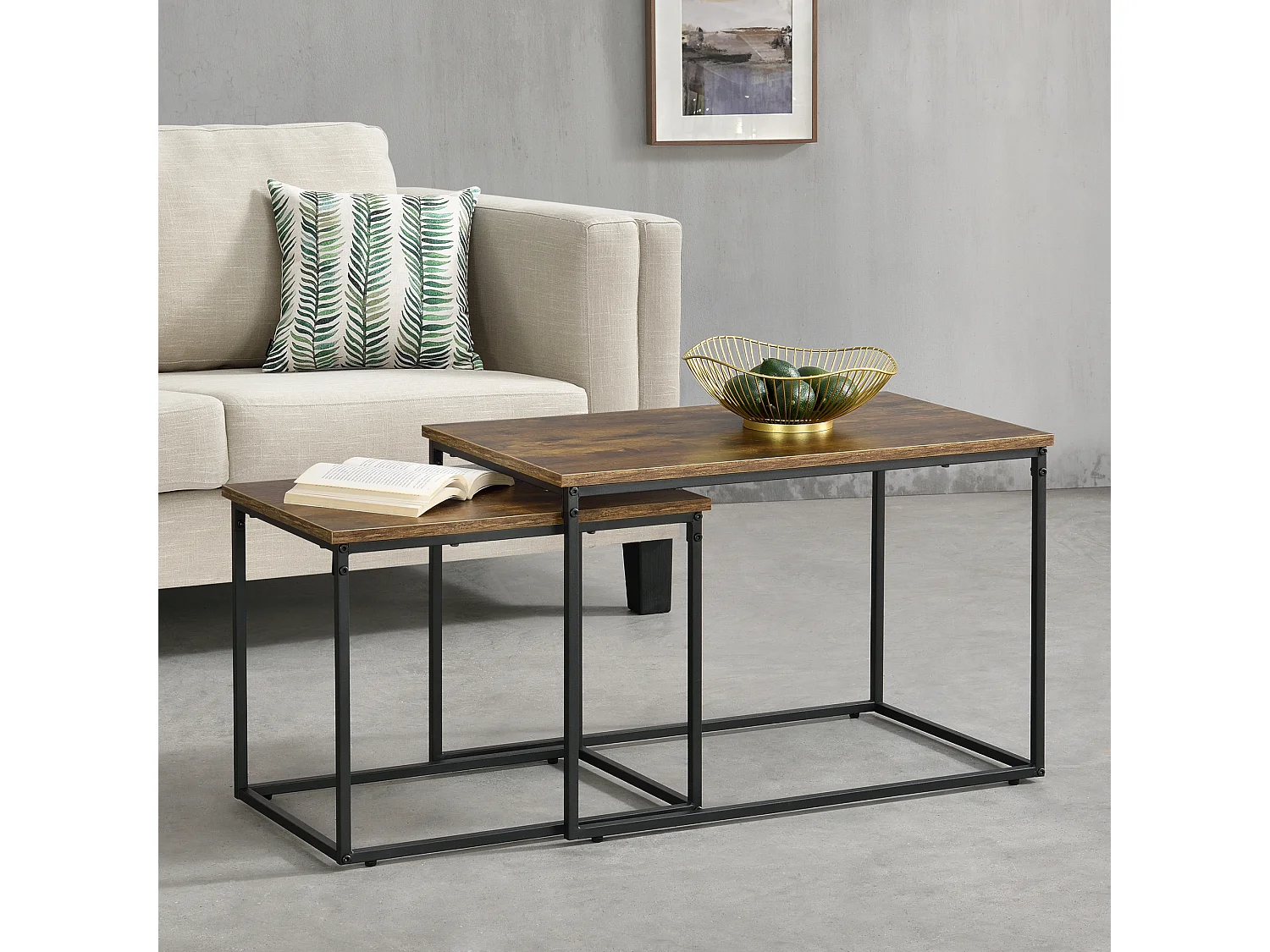 Set de 2 tables basses gigognes Härnösand effet bois foncé [en.casa]