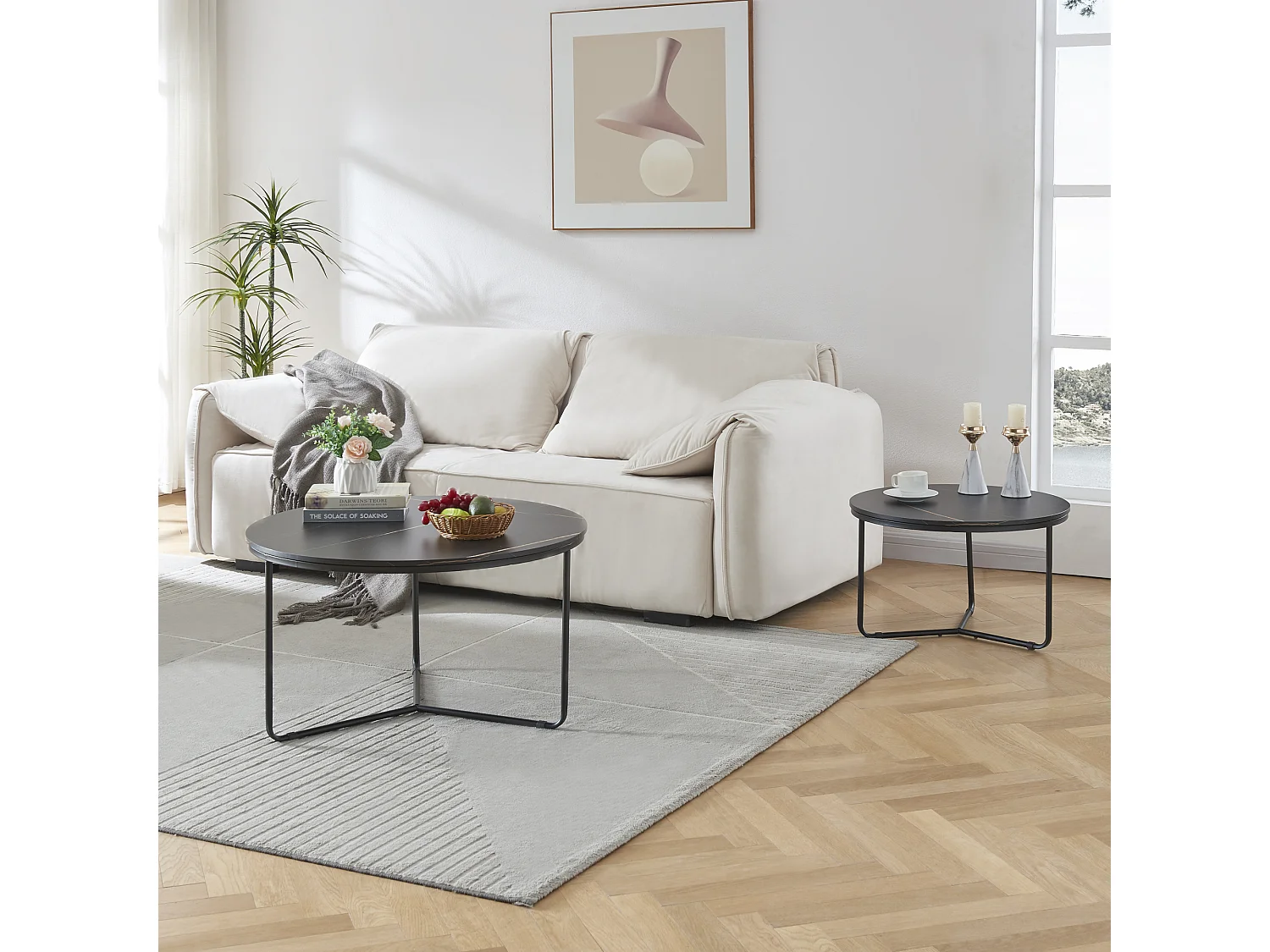 Set de 2 tables basses gigognes Poxdorf effet marbre noir [en.casa]