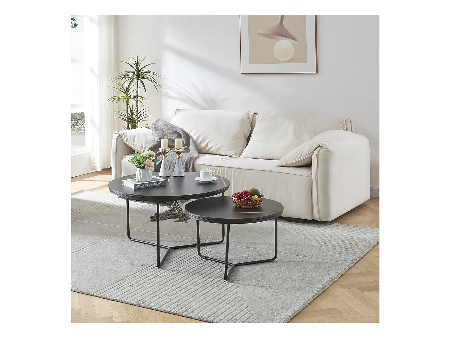 Set de 2 tables basses gigognes Poxdorf effet marbre noir [en.casa]