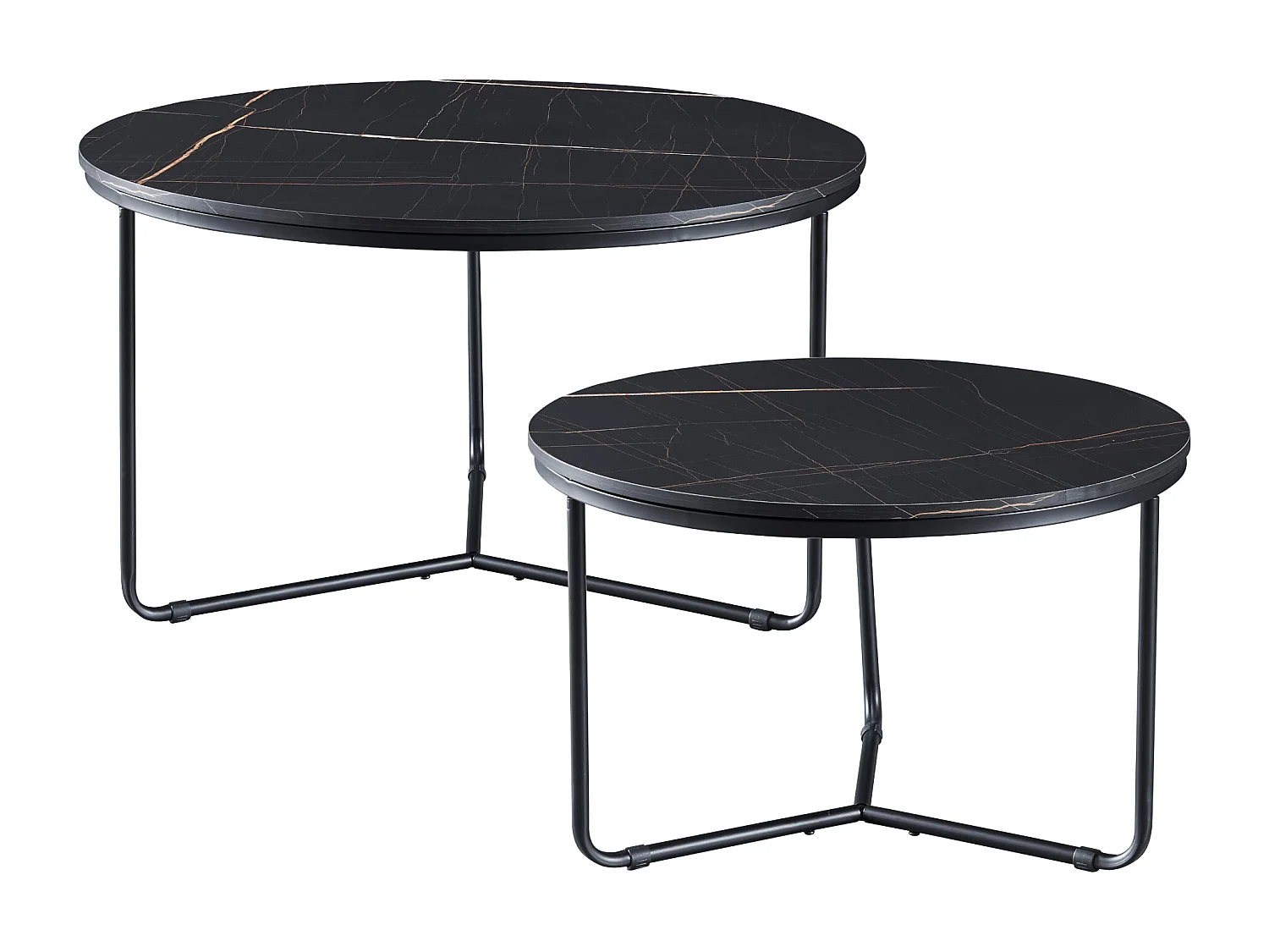 Set de 2 tables basses gigognes Poxdorf effet marbre noir [en.casa]