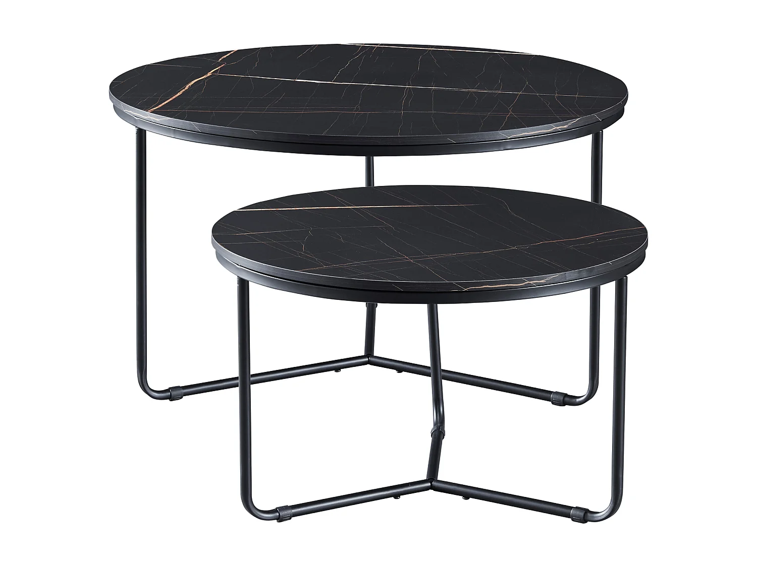 Set de 2 tables basses gigognes Poxdorf effet marbre noir [en.casa]
