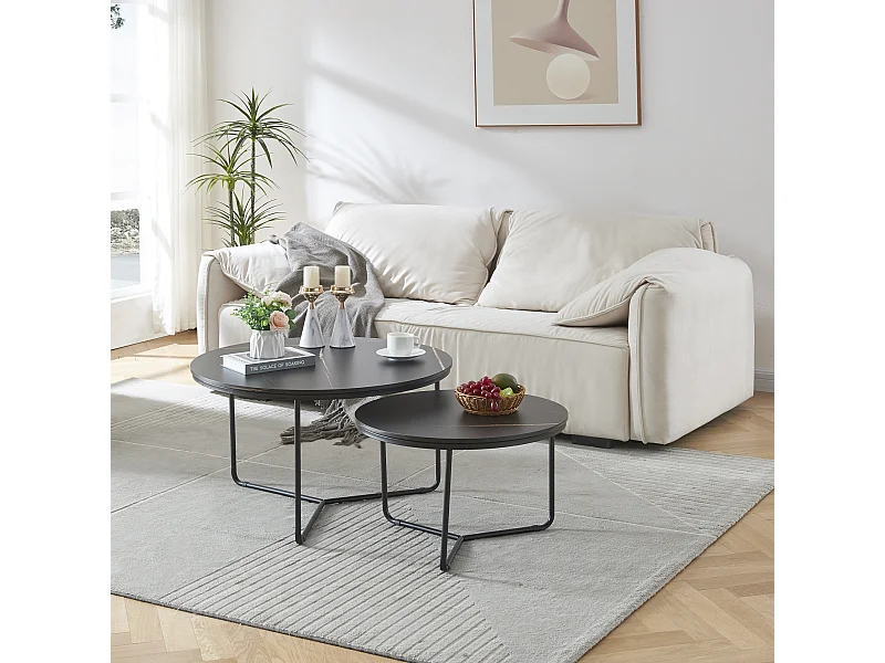 Set de 2 tables basses gigognes Poxdorf effet marbre noir [en.casa]