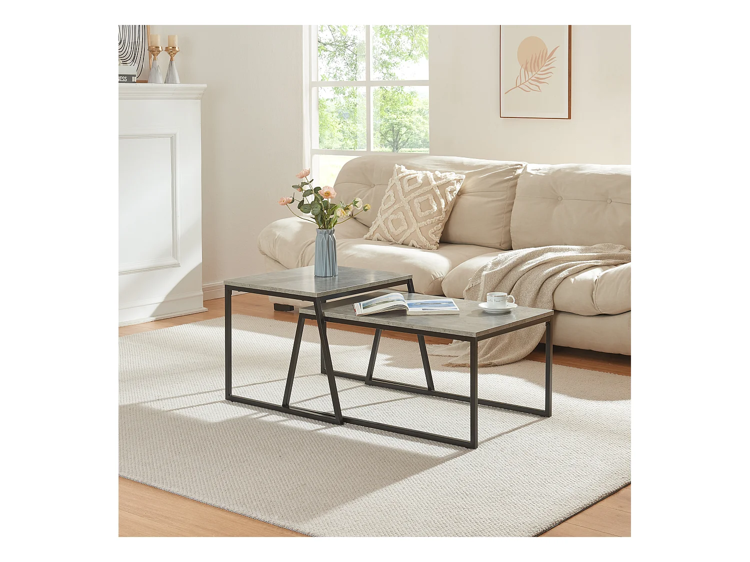 Lot de 2 tables basses gigognes Hyllestad noir effet béton [en.casa]