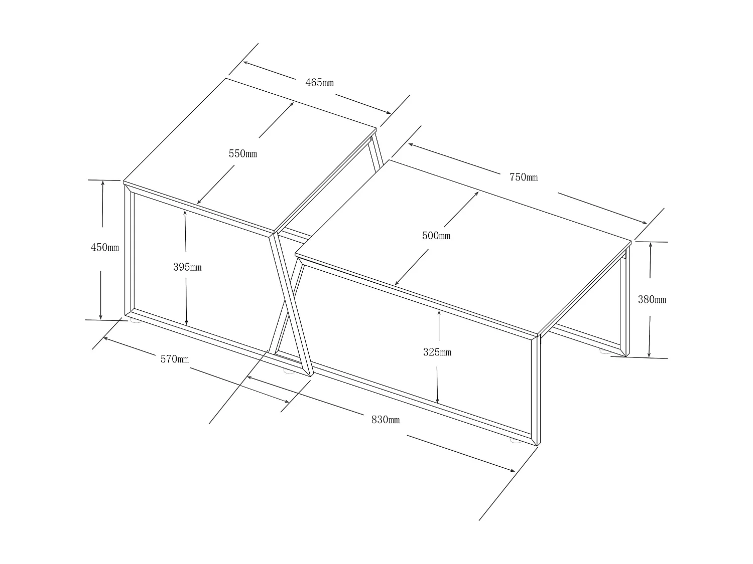 Lot de 2 tables basses gigognes Hyllestad noir effet béton [en.casa]