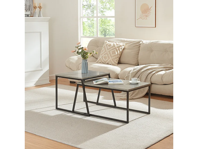 Lot de 2 tables basses gigognes Hyllestad noir effet béton [en.casa]