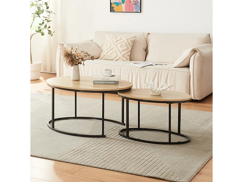 Lot de 2 tables basses gigognes Niederlande de tailles différentes noir effet chêne [en.casa]