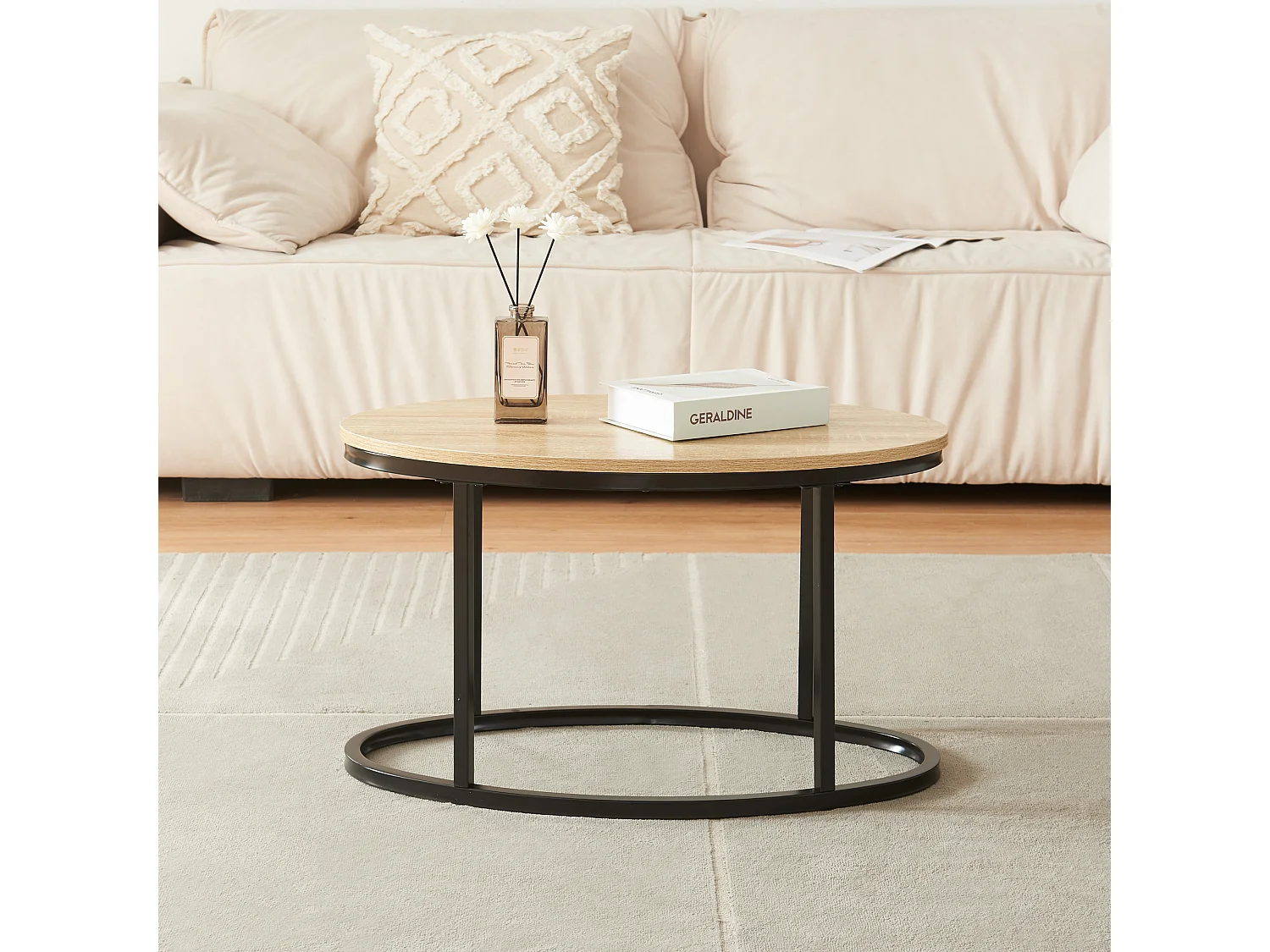 Lot de 2 tables basses gigognes Niederlande de tailles différentes noir effet chêne [en.casa]