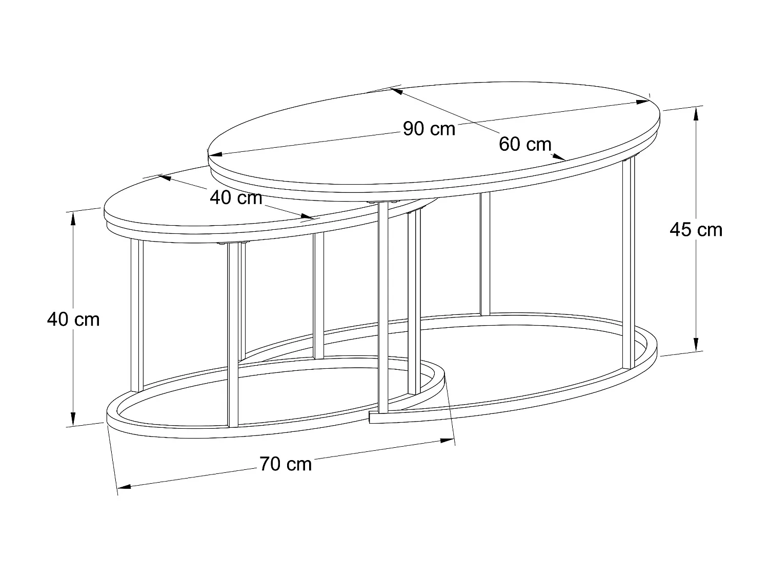 Lot de 2 tables basses gigognes Niederlande de tailles différentes noir effet chêne [en.casa]