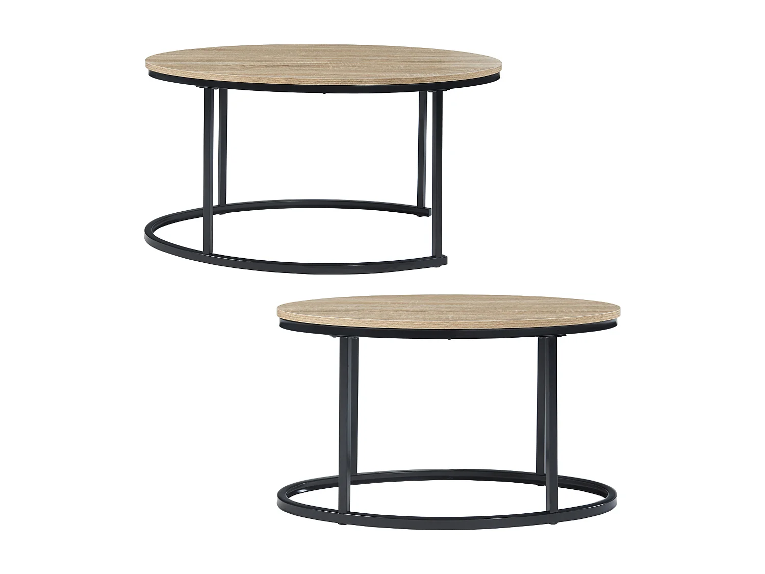 Lot de 2 tables basses gigognes Niederlande de tailles différentes noir effet chêne [en.casa]