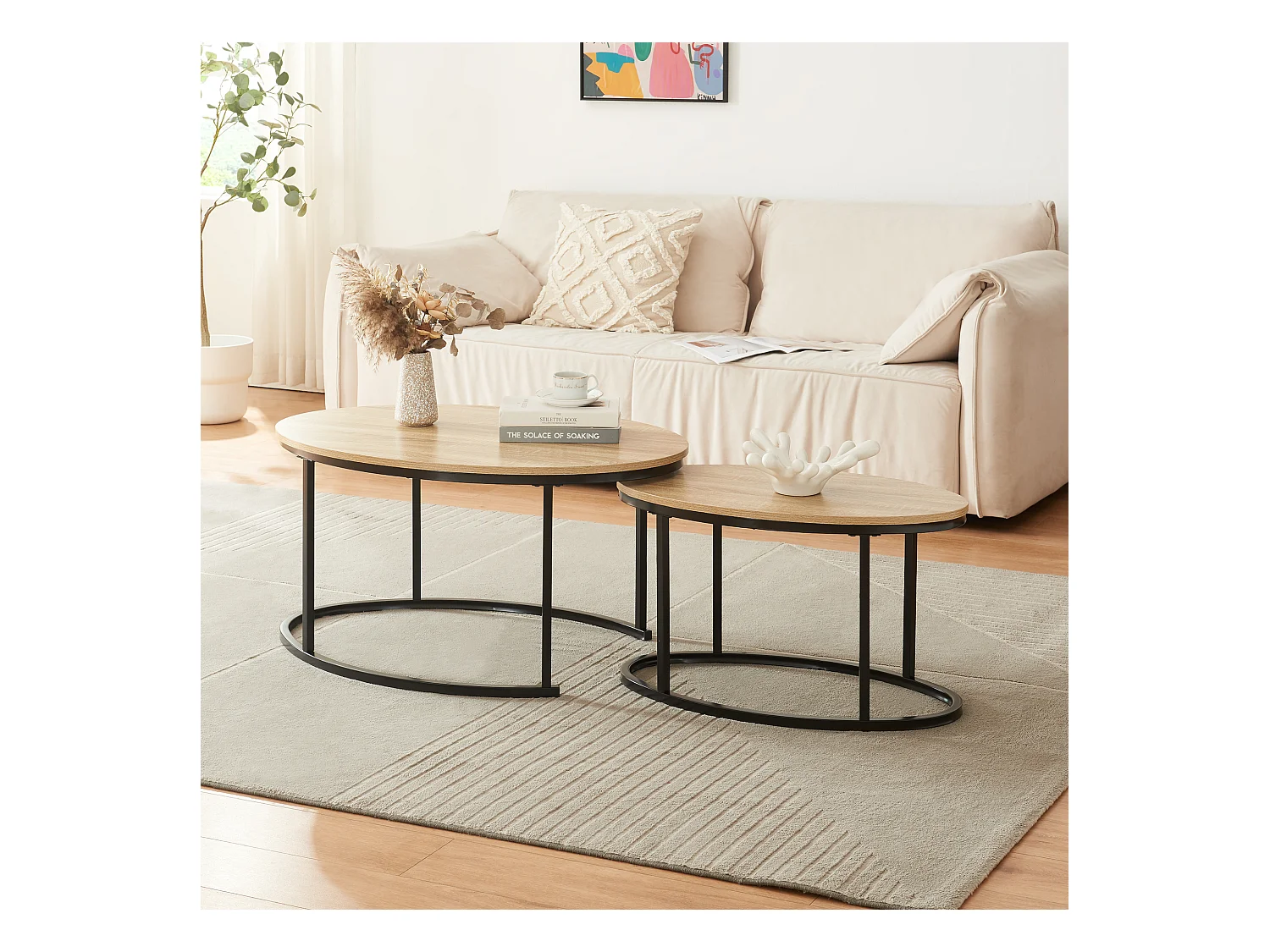 Lot de 2 tables basses gigognes Niederlande de tailles différentes noir effet chêne [en.casa]