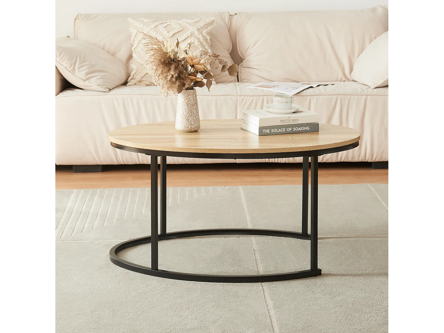 Lot de 2 tables basses gigognes Niederlande de tailles différentes noir effet chêne [en.casa]