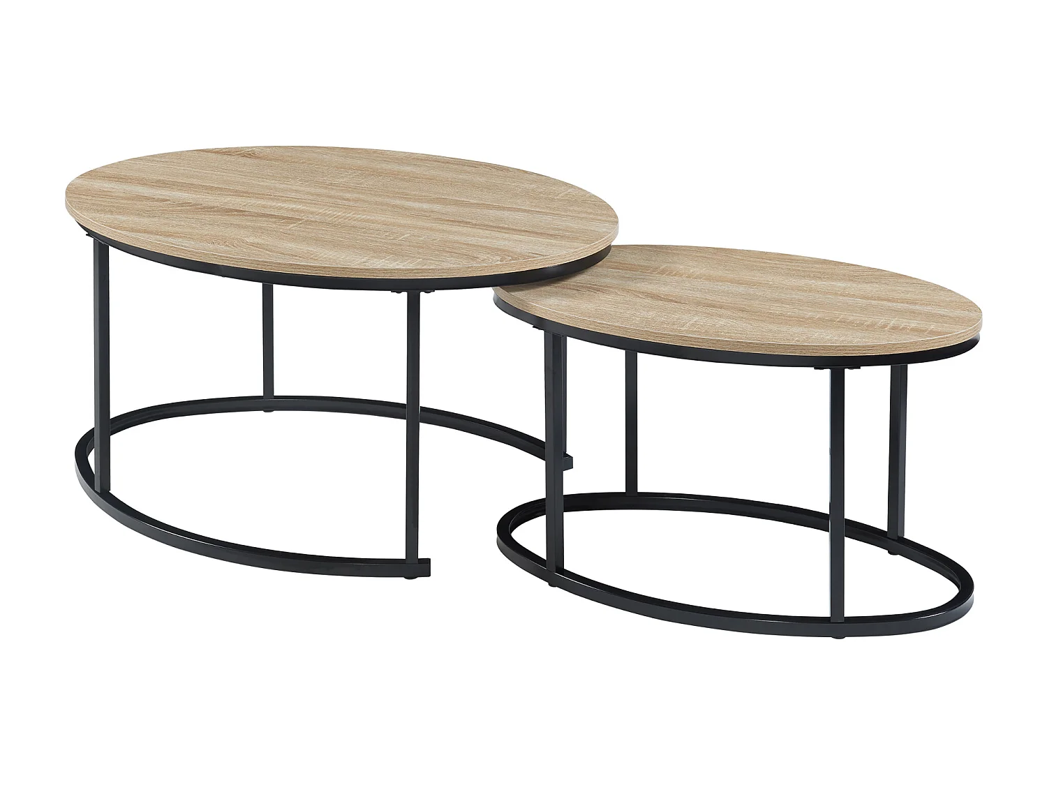 Lot de 2 tables basses gigognes Niederlande de tailles différentes noir effet chêne [en.casa]