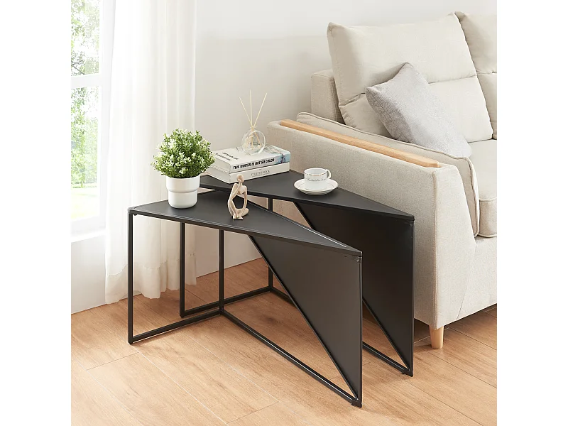Set de 2 tables basses gigognes Kungsör de tailles différentes métal noir [en.casa]