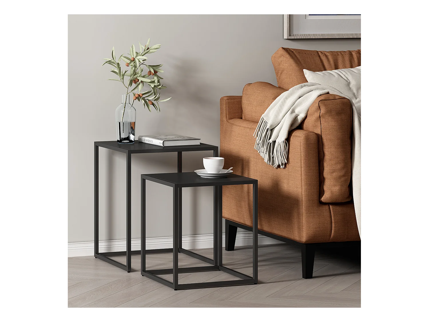 Set de 2 tables gigognes Vejen pour salon acier noir mat [en.casa]
