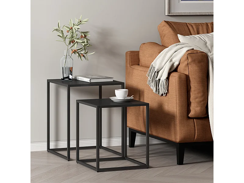 Set de 2 tables gigognes Vejen pour salon acier noir mat [en.casa]