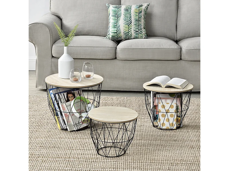 Set de 3 Tables Gigognes Padua Plusieurs Tailles Effet Chêne et Noir [en.casa]