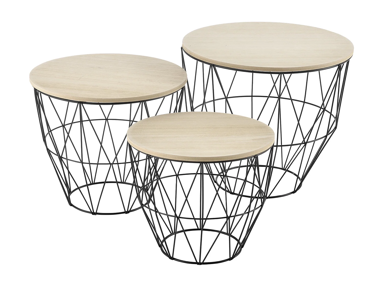 Set de 3 Tables Gigognes Padua Plusieurs Tailles Effet Chêne et Noir [en.casa]