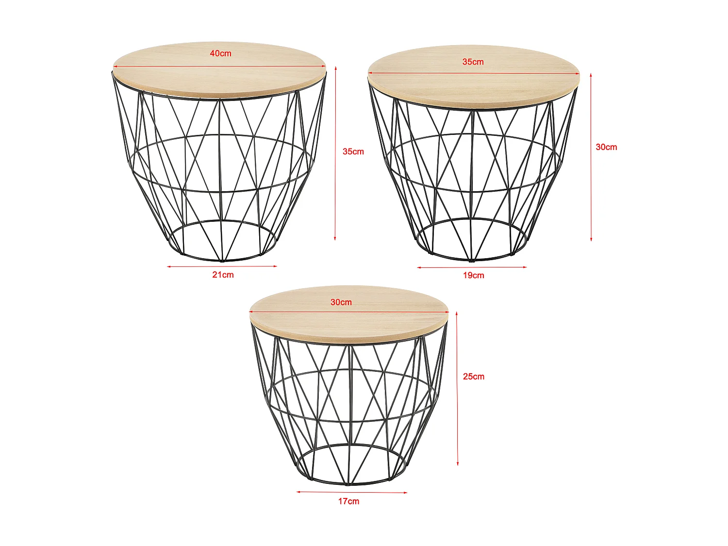 Set de 3 Tables Gigognes Padua Plusieurs Tailles Effet Chêne et Noir [en.casa]