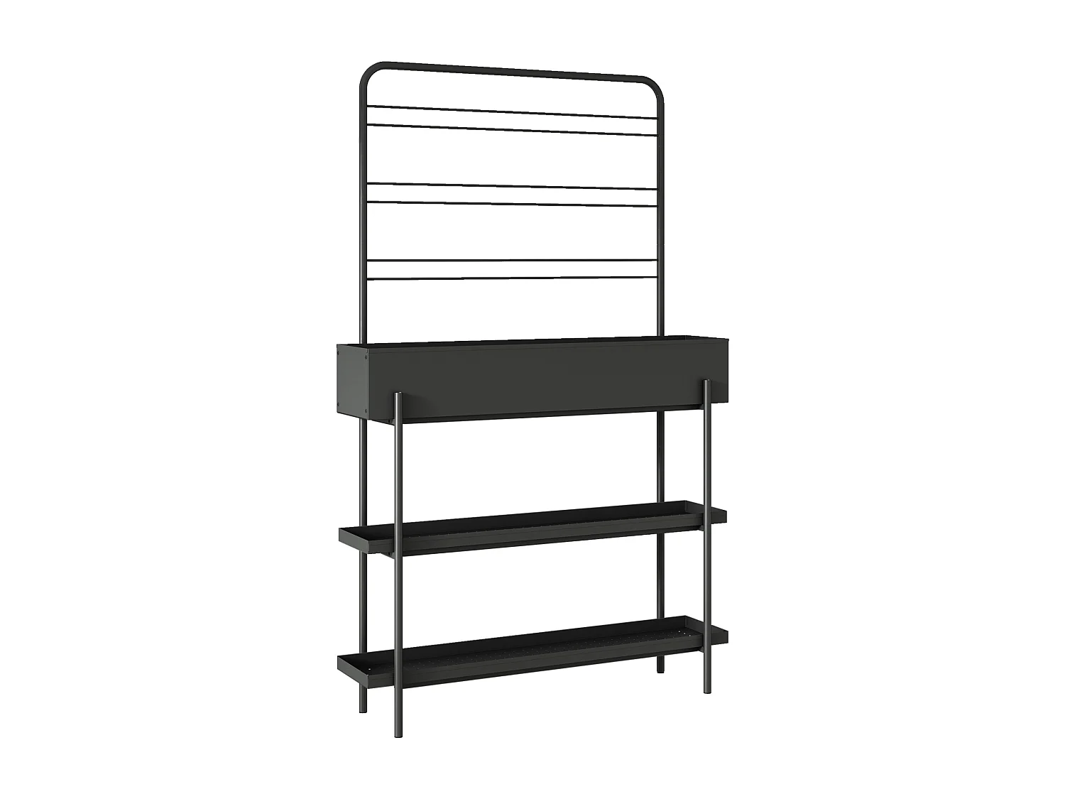 Porte-plantes surélevé Jaalsmeer avec étagère 154 x 96 x 24 cm noir casa.pro