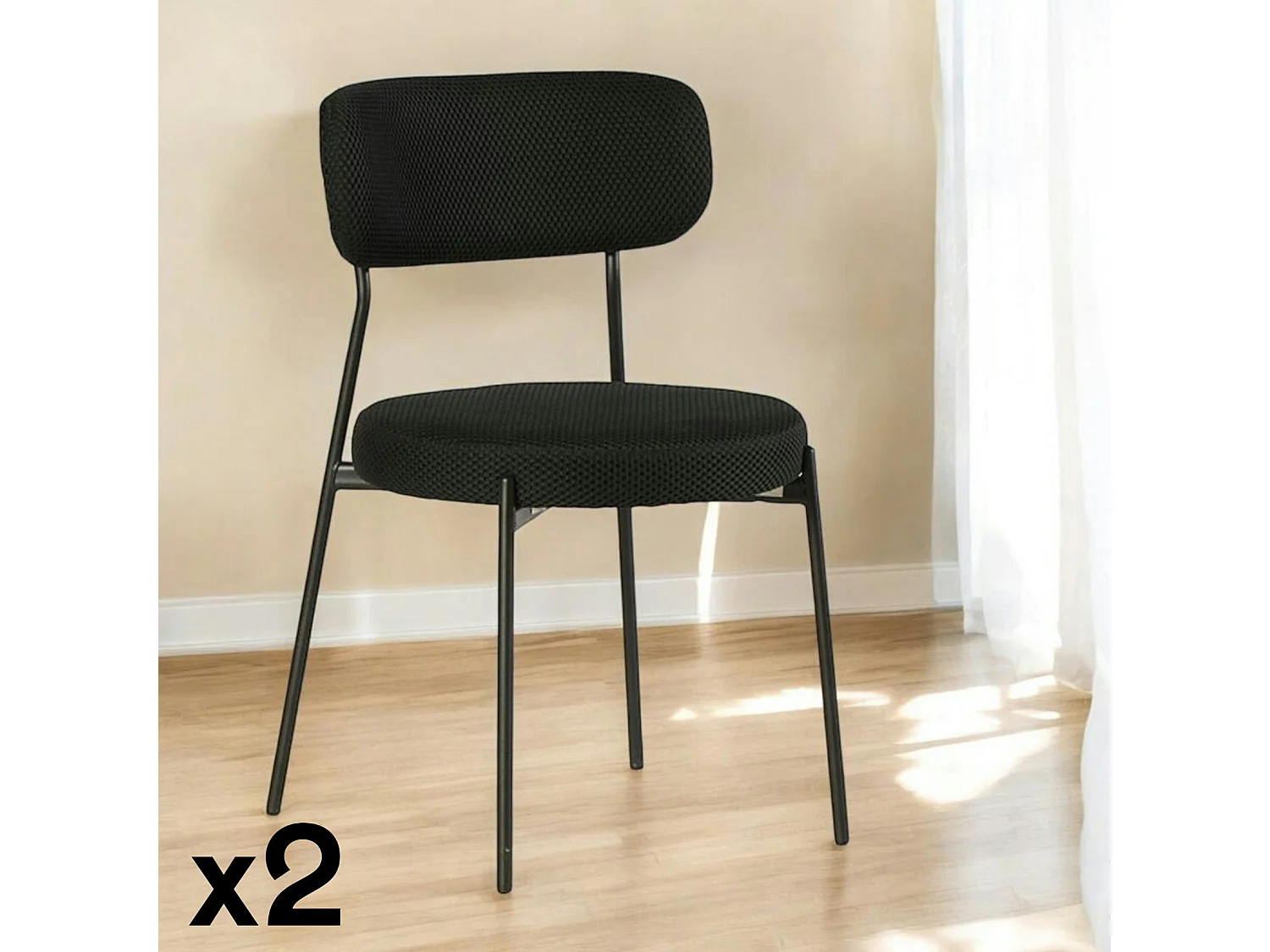 Chaise en tissu résille matelassée noir (lot de 2) IENA