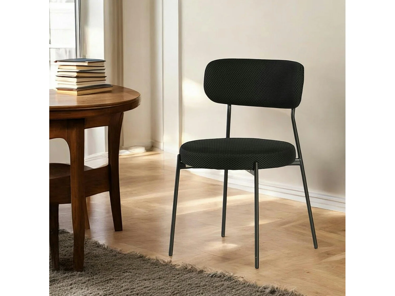 Chaise en tissu résille matelassée noir (lot de 2) IENA