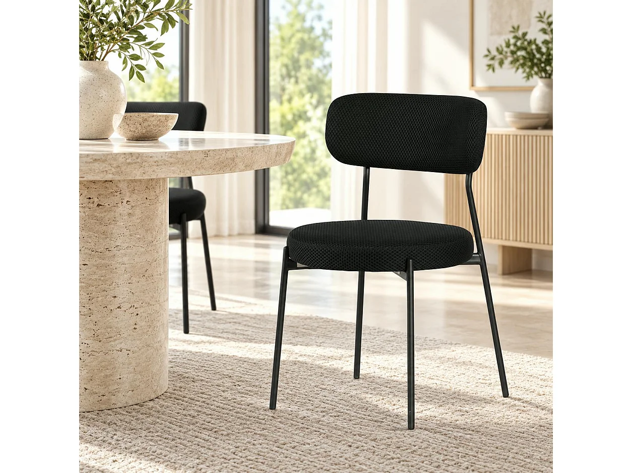 Chaise en tissu résille matelassée noir (lot de 2) IENA