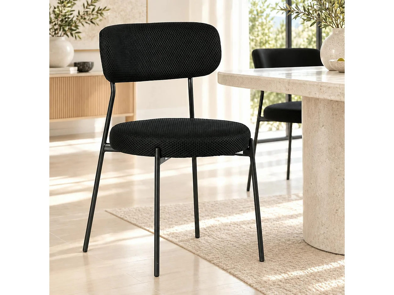 Chaise en tissu résille matelassée noir (lot de 2) IENA