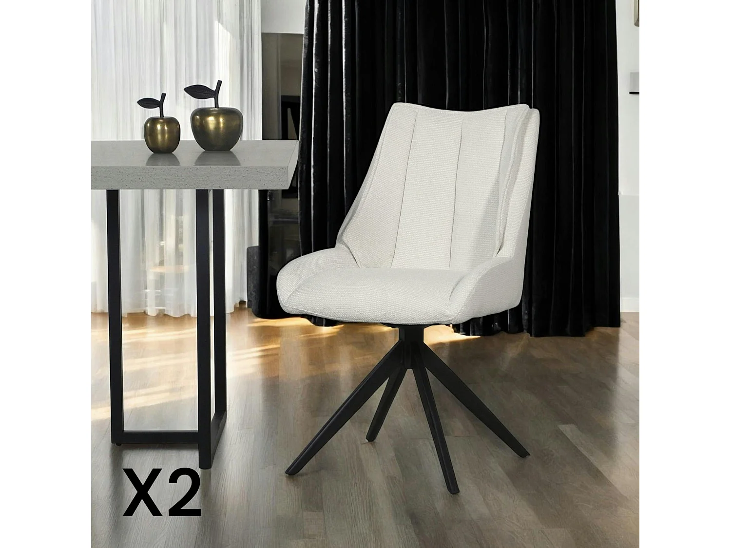 Chaise blanche pivotante en velours texturé (lot de 2) IENA