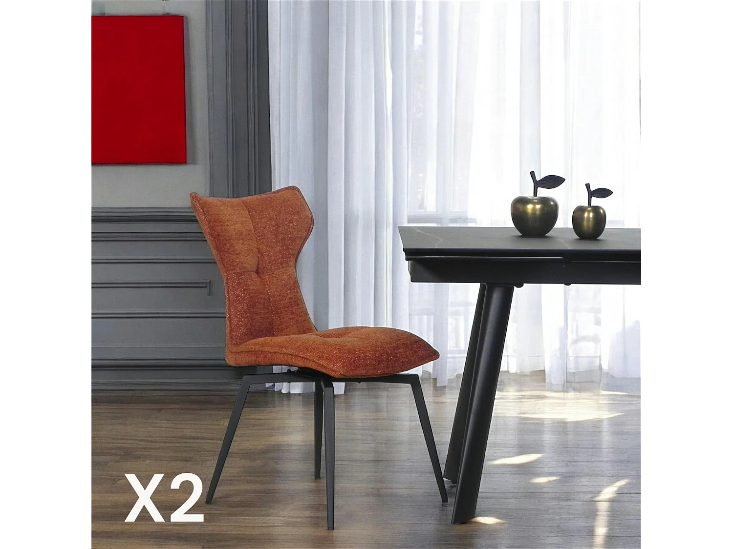 Chaise terracotta pivotante en velours avec passepoil (lot de 2) LOMBARDIE