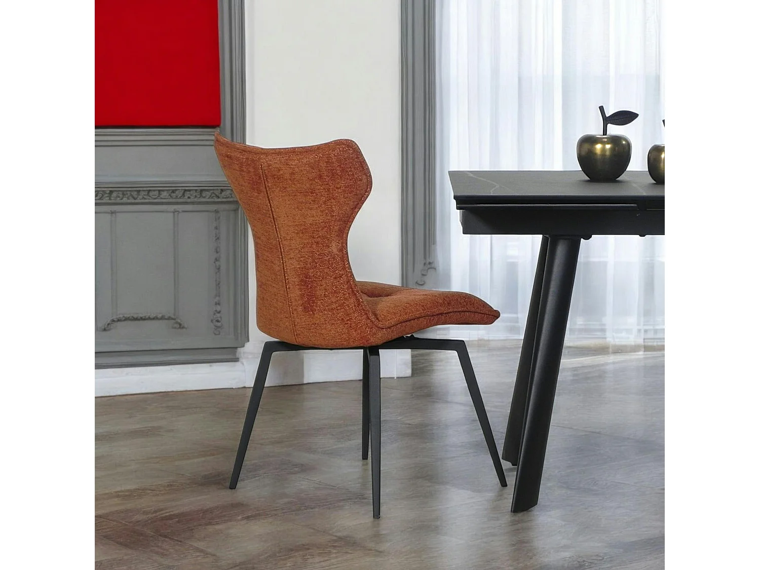 Chaise terracotta pivotante en velours avec passepoil (lot de 2) LOMBARDIE